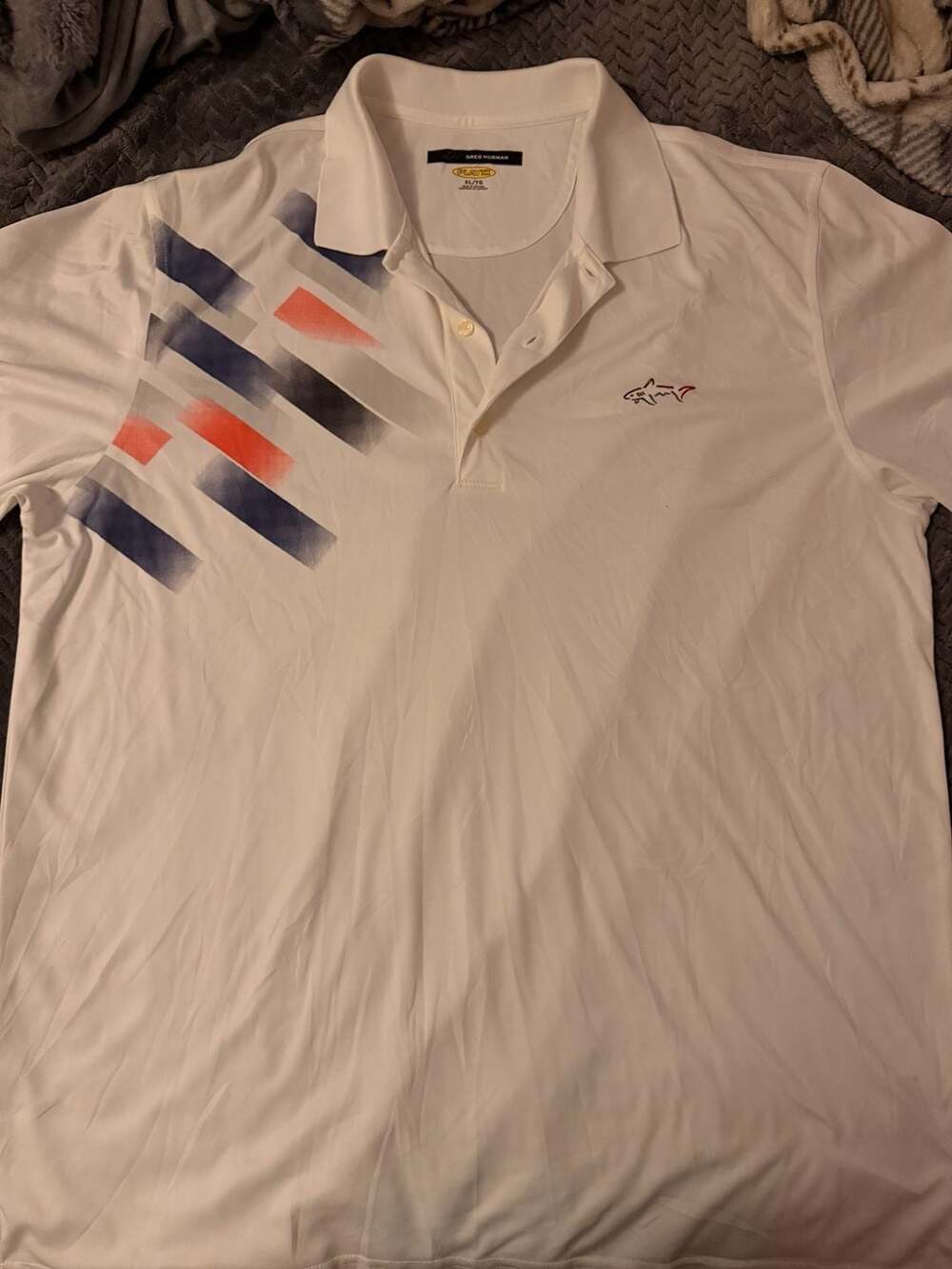 Greg Norman PlayDry Performance Golf Polo Shirt White with Abstract Print XL